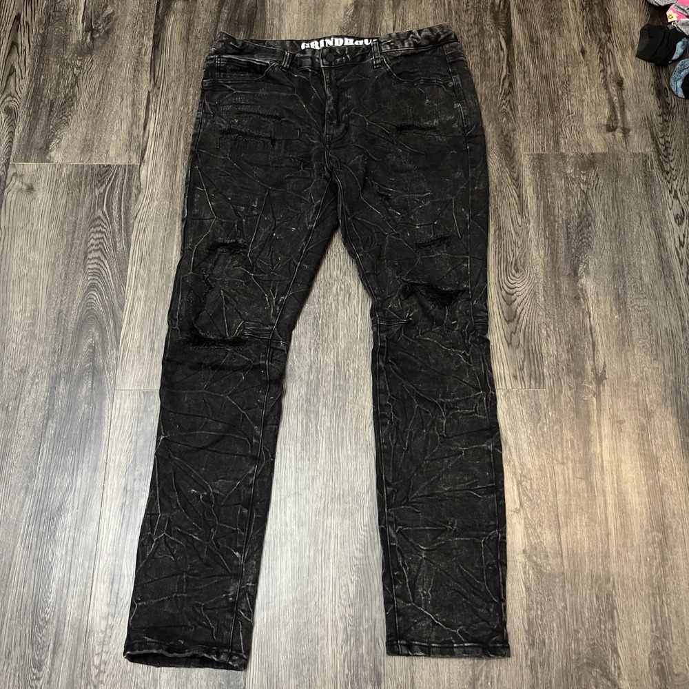 Grindhouse Jeans black 36x32   Distressed   stretch